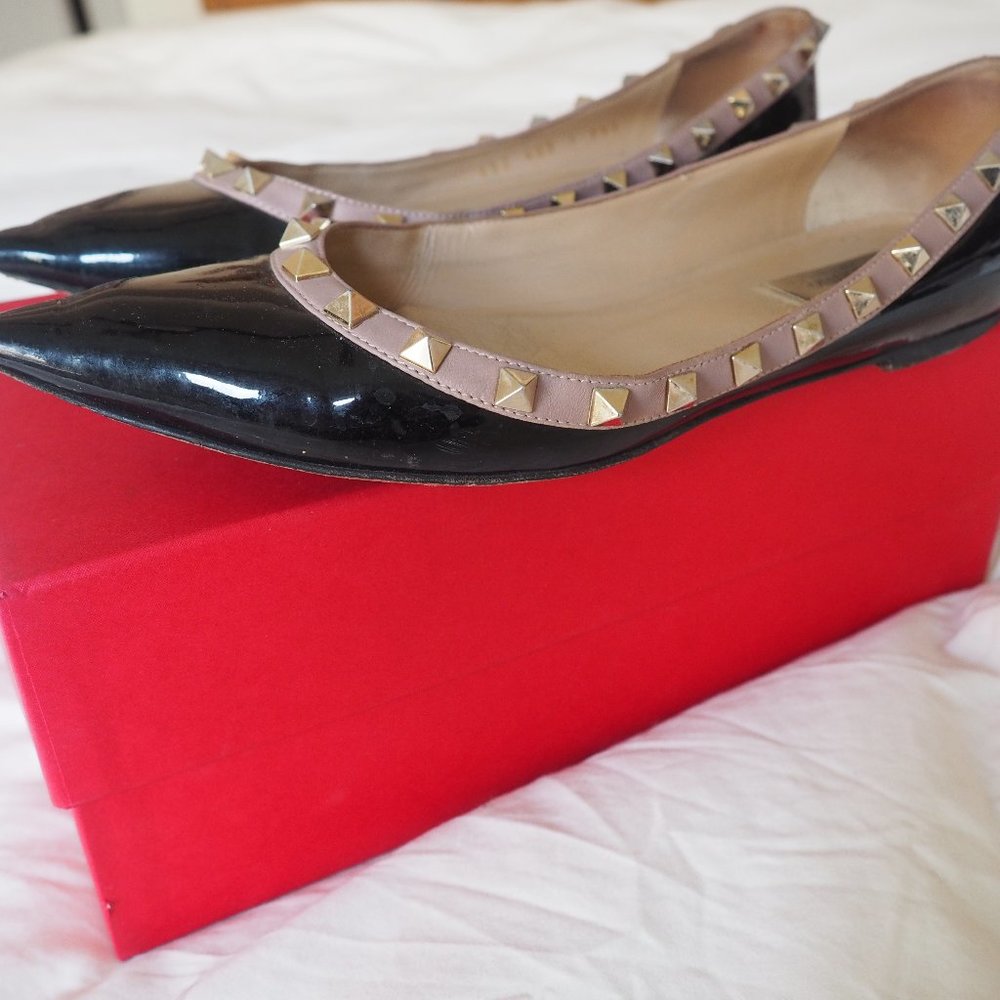 Valentino Patent Leather Rockstud Pointed Toe Flat